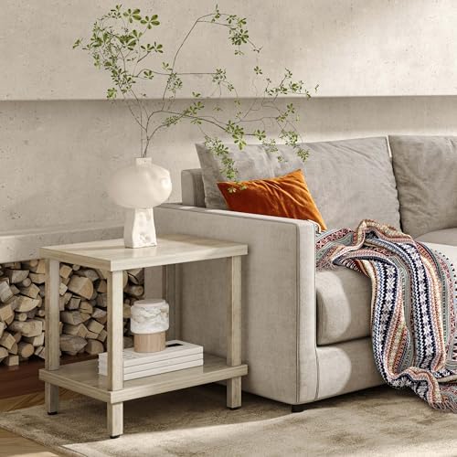MMEOLUOOK Large End Table Square Side Table Modern Sofa Table 20 Inch Industrial Coffee Table NightStand with 2-Tier Storage Shelf for Living Room Bedroom Oak Grey MLBZ06Z - Image 2