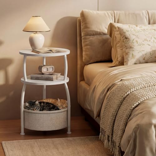 Round Side Table with Storage Basket, End Table Living Room, 15.7in - Image 4