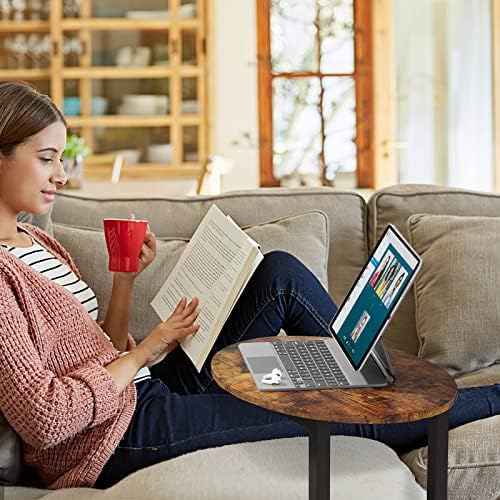 Hosfais Side Table Small End Table, C-Shaped Wood Sofa Table with Metal Frame for Living Room, Bedroom, Small Spaces (Rustic Brown) - Image 6