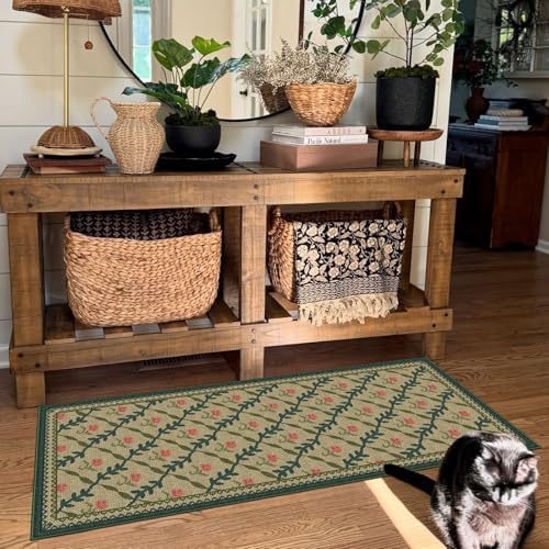 Front Door Mat Indoor Entrance - 2x4.3 Khaki Floral Trellis Rug - Image 6