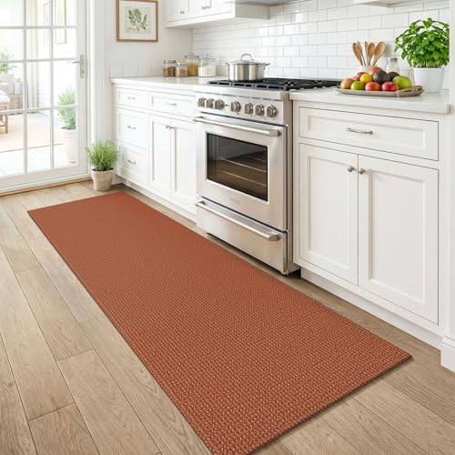 KOZYFLY Runners for Hallways 2x6 ft Washable Kitchen Runner Non Slip Rubber Backed Hall Runners Cotton Entryway Runner Rugs Floor Indoor Backdoor Bedroom Kitchen, Burnt Orange/Tan - Image 2