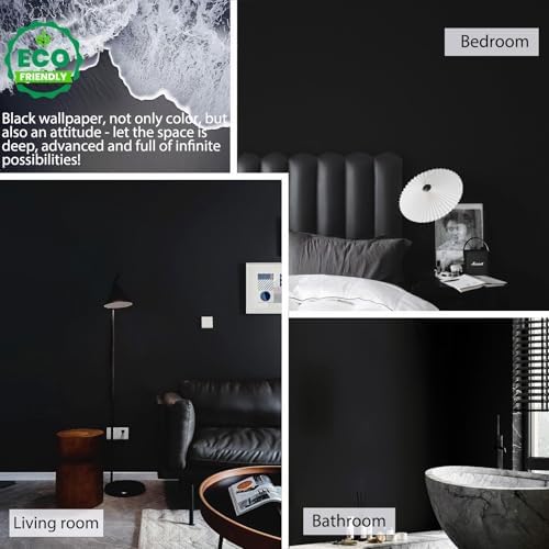 15.7" x 394"Black Wallpaper Matte Black Contact Paper Self Adhesive Peel and Stick Wallpaper Removable Vinyl Film Decorative for Desk Wallcovering Furniture Countertop Cabinet - Image 3