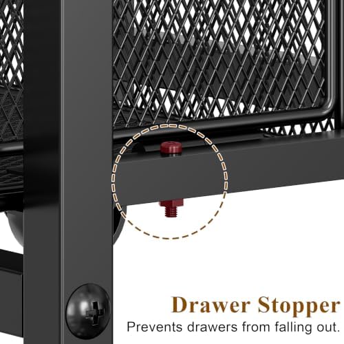 Storage Drawer Cart with Wood Top, 150 LBS Heavy Duty Metal Mesh Drawer Unit, Rolling Organizer with Anti-Drop Tracks for Closet, Bedroom Vanity, Kitchen Pantry, Office, Bathroom - Image 4