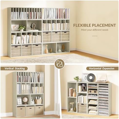 IOTXY DIY Modular Cubby Bookcase - Stackable 23-Cube Open Bookshelf, Oak - Image 5