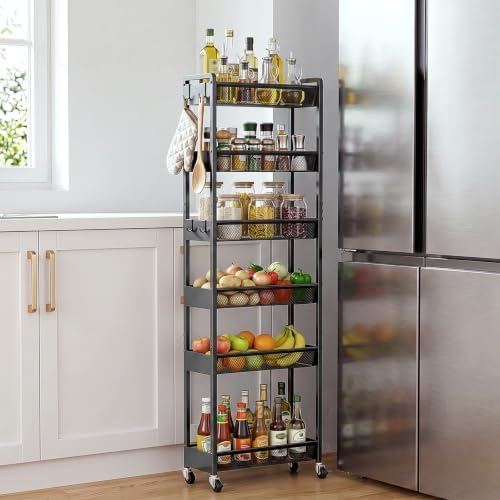 Delamu 6 Tier Slim Storage Rolling Cart, Utility Metal Narrow Cart 7.1" W by DELAMU