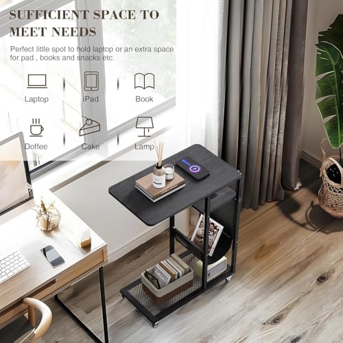 Colima C Shaped End Table with Charging Station (Black, Extra Large) - Image 6