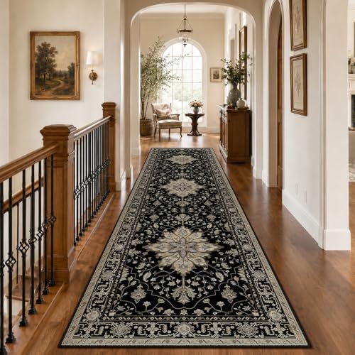 RELEANY Washable Area Rug, Runner 3'x10', Black/Neutral by RELEANY