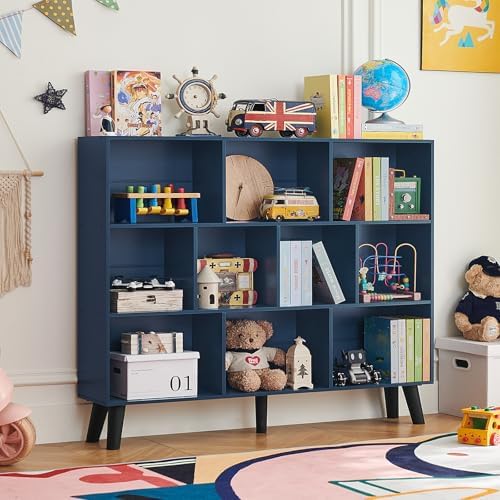 LEYAOYAO 10 Cube Bookshelf,Mid-Century Modern Bookcase with Legs,Dark Blue - Image 4