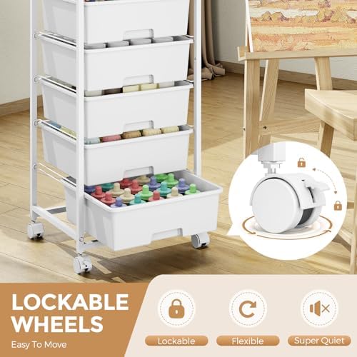 6 Drawer Rolling Storage Cart with Wooden Top and Wheels for Crafts,White - Image 7