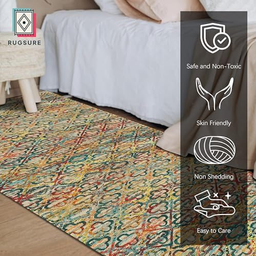 RUGSURE Washable Area Rugs, 2'6'' x 8' - 1/6 Thick - Stain & Water Resistant Non-Slip - Perfect Resistant Rug for Living Room, Bedroom, Nursery, Pet & Child Friendly, Vibrant Colors Rugs, Multicolor - Image 2