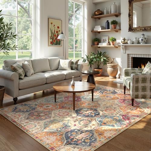 Lahome Moroccan Trellis Washable Small Area Rug, 3x5 Area Rug for Bedroom Living Room, Non-Slip Oriental Accent Throw Carpet for Kitchen Office Entryway Bathroom Office Elise, Cream/Multi - Image 5