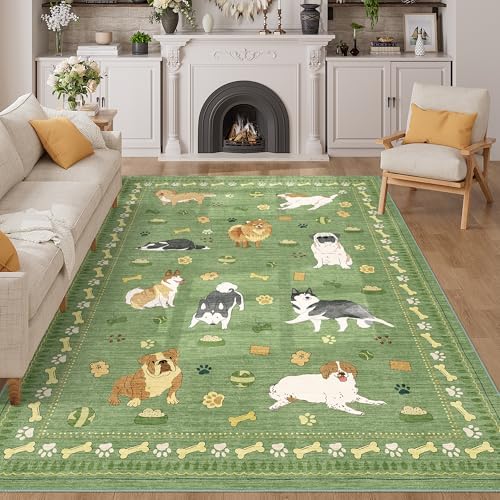 DUKINO 5x7 Area Rugs, Washable Dog Rug for Kids Room Non Slip, Green by DUKINO
