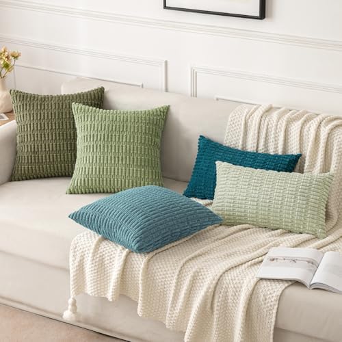 MIULEE Corduroy Decorative Throw Pillow Covers 18x18 Coastal Blue Pack of 2 - Image 2