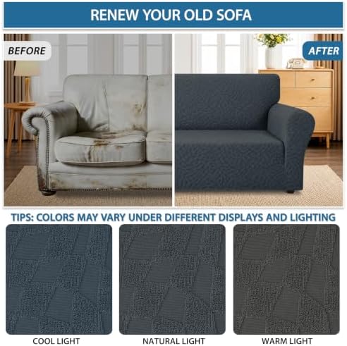 ZNSAYOTX 1 Piece Stretch Sofa Covers for 3 Cushion Couch (72"-90"), New Plaid Couch Cover with Non-Slip Buckle for Dog Pets, Ultimate Soft Cozy Washable Sofa Slipcover Form Fit Protector, Dark Grey - Image 5
