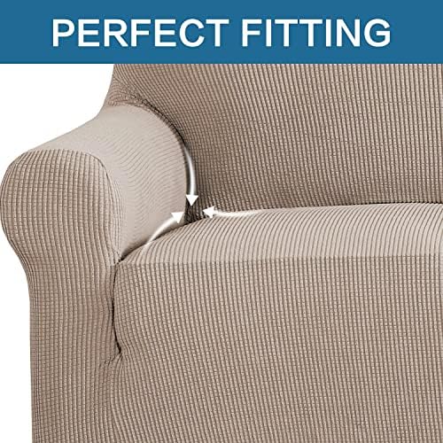 H.VERSAILTEX Stretch Sofa Covers for 3 Cushion Couch Covers Sofa Slipcovers for Living Room Feature Thick Checked Jacquard Fabric with Elastic Bottom, Sofa Large - Sand - Image 5