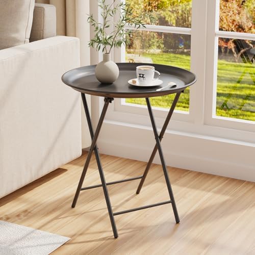 Garden 4 you Folding TV Tray Table, Metal Round Side Table, Black Dinner Table with Metal Frame, Modern Outdoor Tray Table for Living Room, Bedroom, Patio & Small Spaces, 2 Packs - Image 2