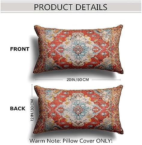 Snycler Boho Throw Pillow Covers 12x20 inch Set of 2 Boho Rug Carpet Double Sided Pattern Cotton Soft Pillow Case Cushion Cover Pillowcase for Couch Sofa Bed Decorative (Orange) - Image 2