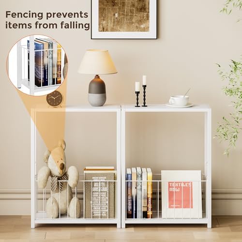 Homleke Narrow Side Tables Set of 2 with Magazine Holder, Skinny End Tables - Image 4
