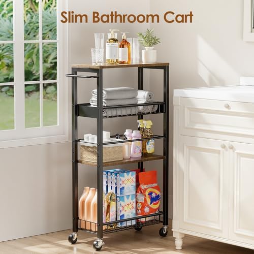 Slim Rolling Storage Cart, 4 Tier Narrow Storage Cart, 9.1in(W) - Image 4