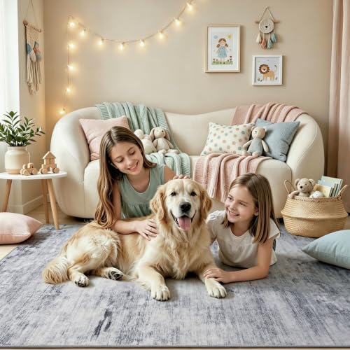 Toneed Washable 6x9 Grey Area Rug with Non-Slip Backing for Living Room - Image 5