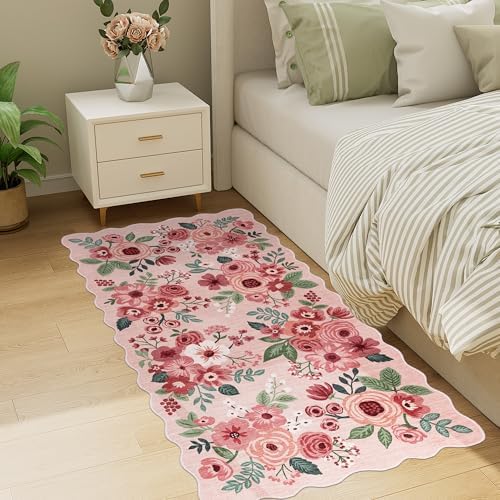 DUKINO 2x4 Rug for Entryway, Floral Washable Kitchen Rugs Non Slip, Pink - Image 6