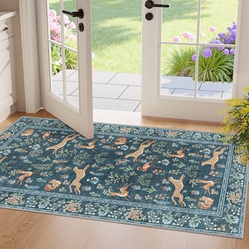DUKINO 2x4 Rug for Entryway, Animal Washable Runner Rug for Kitchen, Blue by DUKINO