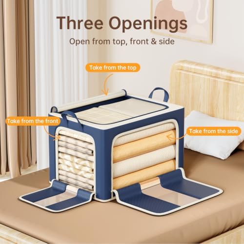 Clothes Storage Bins, 3 Openings, 66L, Navy Blue - Image 3