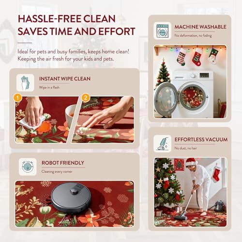 Lahome Floral Christmas Rugs for Living Room, Washable Christmas Rug 8x10 Under Bed Soft Xmas Tree Red Rug, Stain Resistance Large Carpets for Dining Room Office Home Decor, Red - Image 5