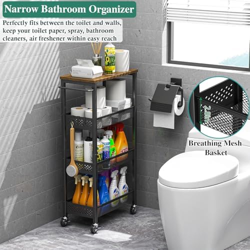 OKZEST 4-Tier Slim Rolling Storage Cart for Bathroom, Laundry Room, Kitchen - Image 2