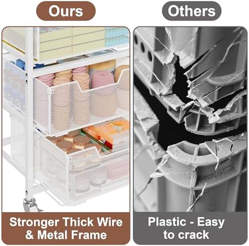 4-Drawer Rolling Storage Cart, Utility Cart with Drawers, White Metal Craft Cart Organizer with Wheels & Wooden Top, Art Supply Storage Organizer for Classroom, Office, Kitchen,Patent Pending - Image 6