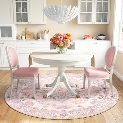 RELEANY Washable Area Rug, Round 6ft, Pink - Image 2
