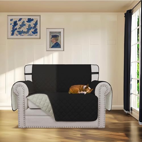 Easy-Going Reversible Couch Cover, Chair 30 in, Black/Beige - Image 2