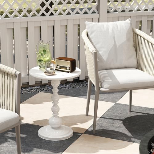 Metal Small End Table,Round Side Table for Living Room,White,13.8" Lx20.5”H - Image 6