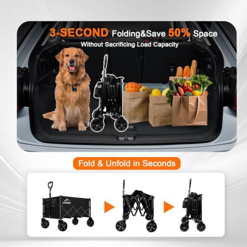 AMNOW 100L Collapsible Wagon Cart with All Terrain Wheels, 350LBS, Black - Image 7
