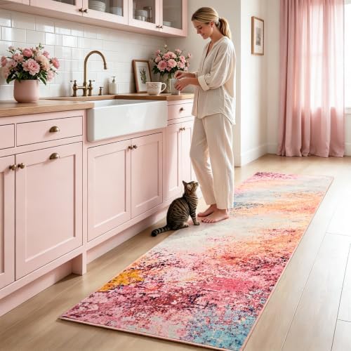 Toneed Washable 2x6 Non-Slip Abstract Runner Rug for Hallway Kitchen by Toneed