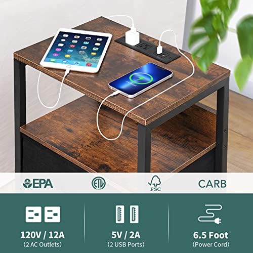 Yoobure Nightstand with Charging Station, Small Night Stand with Fabric Drawers and Storage Shelf for Bedrooms, Nightstands for Small Spaces, Bedside Table with USB Ports & Outlets, Bed Side Table - Image 5