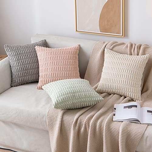 MIULEE Corduroy Decorative Throw Pillow Covers 20x20 Light Green Pack of 2 - Image 4