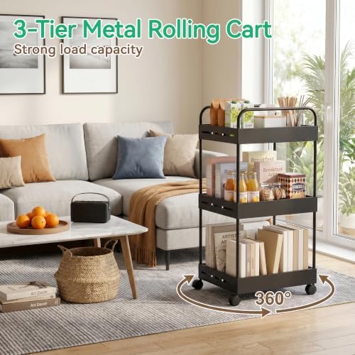 3 Tier Expandable Rolling Storage Cart, Rolling Utility Cart with Wheels - Image 2