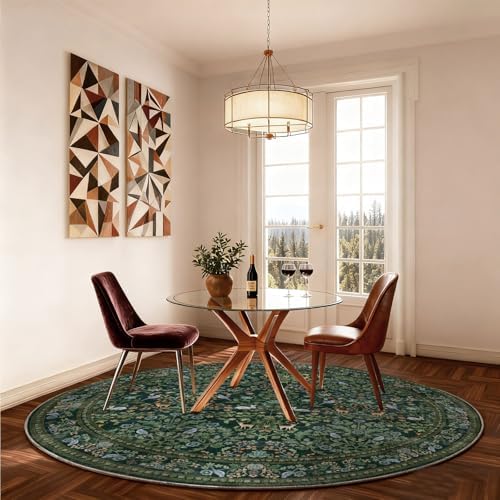 Washable Round Rugs for Bedroom 4ft: Living Room Rug Stain Resistant Non Slip Low Pile Ultra Soft Faux Wool Small Circle Rugs for Kitchen Entryway Dorm Home Office Nursery Bathroom Entrance Indoor - Image 4
