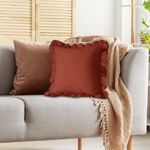 KKJIAF 2 Pack Ruffle Pillow Cases 18x18 Inches, Dusty Orange - Image 5