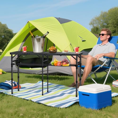 Anbte 4-Fold Camping Table, 46” X 16” Portable Folding Camping Table, Black - Image 2