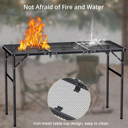 Anbte 3ft Tri-fold Grill Table, 2 Adjustable Heights Max 29.5", Black - Image 5