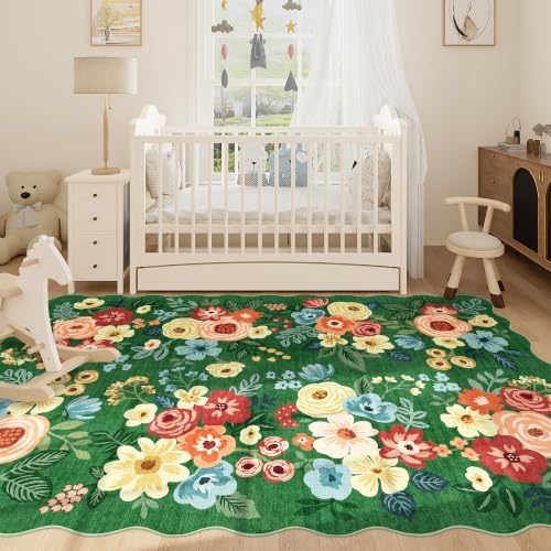 DUKINO 6x9 Area Rugs, Floral Washable Living Room Rug Non Slip, Dark Green - Image 5