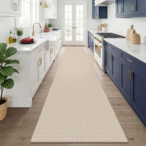 KOZYFLY 3x14 Runners Rugs for Hallway, Long Washable Runner Rug, Non Slip Rubber Backed Kitchen Runner, Flatweave Entryway Rug, Floor Carpet for Entry, Aisle, Hall, Ivory Beige - Image 2