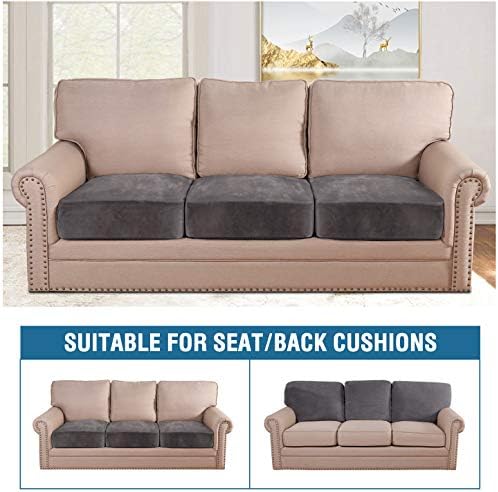 H.VERSAILTEX Velvet Stretch Couch Cushion Cover Plush Cushion Slipcover for Chair Loveseat Sofa Cushion Furniture Protector Seat Cushion Sofa Cover (3 Piece Sofa Cushion Covers, Grey) - Image 3