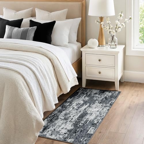 RELEANY Washable 2'x4' Abstract Area Rug for Living Room Black White - Image 2