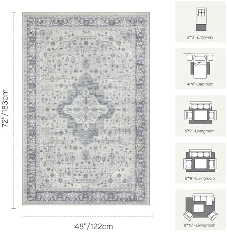 Rugxara 4x6 Vintage Boho Washable Rug for Bedroom(Blue) - Image 2