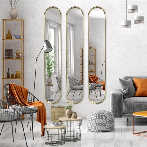 OUSHUAI Gold Tall Mirror,Narrow Capsule Long Mirrors with Metal Frame for Entryway,Hallway,Living Room 44"X8" (3pcs) - Image 7