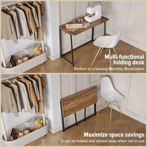 WOHOMO Folding Desk, 39.4" Foldable Computer Table for Small Spaces, Walnut - Image 4