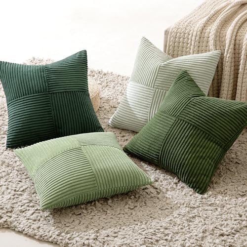 MIULEE Spring Green Decorative Throw Pillow Covers 22x22 Inch Set of 4 Boho Farmhouse Cushion Covers Mordern Nordic Pillow Cases Soft Corduroy Gradient Home Decor for Couch Sofa Living Room Bed - Image 3